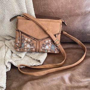 Crossbody suede floral embroidered purse